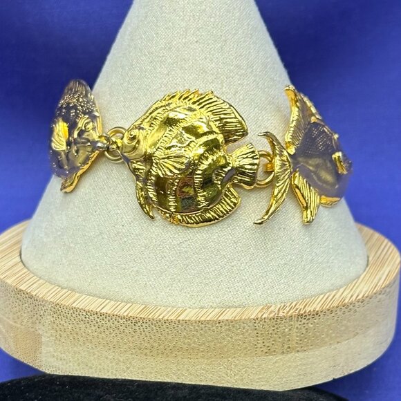 Rare Find!  Maurice Milleur Gold-Plated Pewter “Reef Fish” Bracelet - Picture 8 of 15